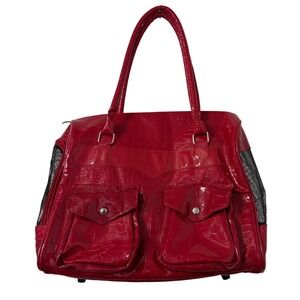 Wag-a-tude Red Croc Patent Leather Pet Fashion Carrier Dog Bag Travel Tote NWT